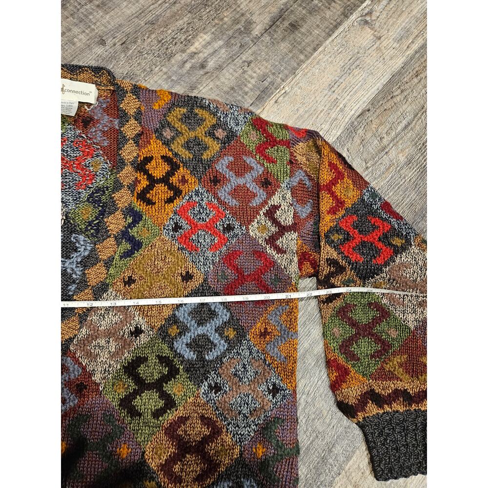 Peruvian Connection alpaca wool deep v button cardigan sweater large geo artsy - Picture 4 of 9